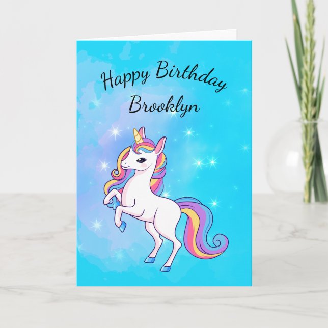 Rosa und Aqua Skies Magical Unicorn Girly Birthday Karte (Vorderseite)