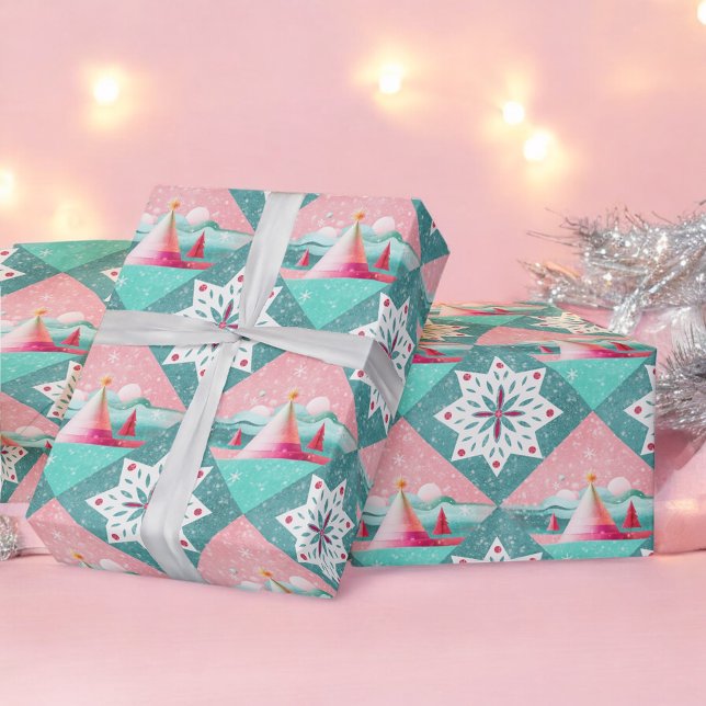 Rosa und Aqua Weihnachten Geschenkpapier (Von Creator hochgeladen)