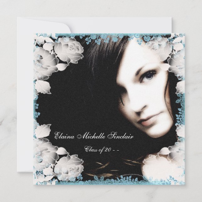 Rosa und Aquamarin Blue Girls Foto Abschluss Einladung (Vorderseite)