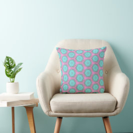 Rosa und Aquamarin Sechseck Spinngeometrie-Muster Kissen