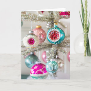 Rosa und Aquamarin Vintage-Weihnachtsbaumschmuck K Karte