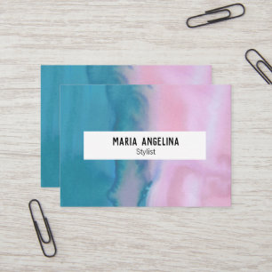 Rosa und aquamarine abstrakte Aquarellkarte 2 Visitenkarte