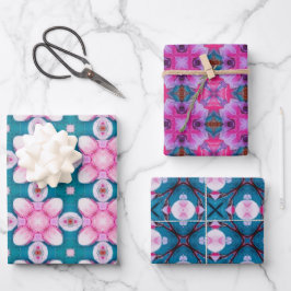 Rosa und aquamarine abstrakte Sternenmuster Geschenkpapier Set