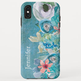 Rosa und aquamarine Aquarellblumen personalisiert Case-Mate iPhone Hülle