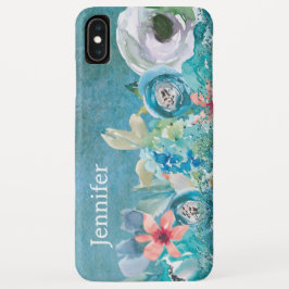 Rosa und aquamarine Aquarellblumen personalisiert Case-Mate iPhone Hülle