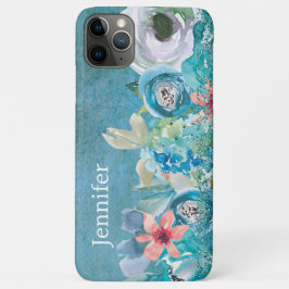 Rosa und aquamarine Aquarellblumen personalisiert Case-Mate iPhone Hülle