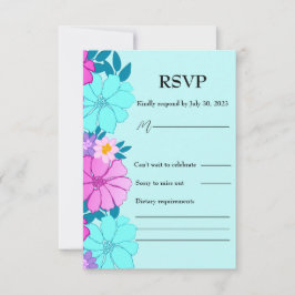 Rosa und Aquamarine Blumenhochzeit RSVP Karte