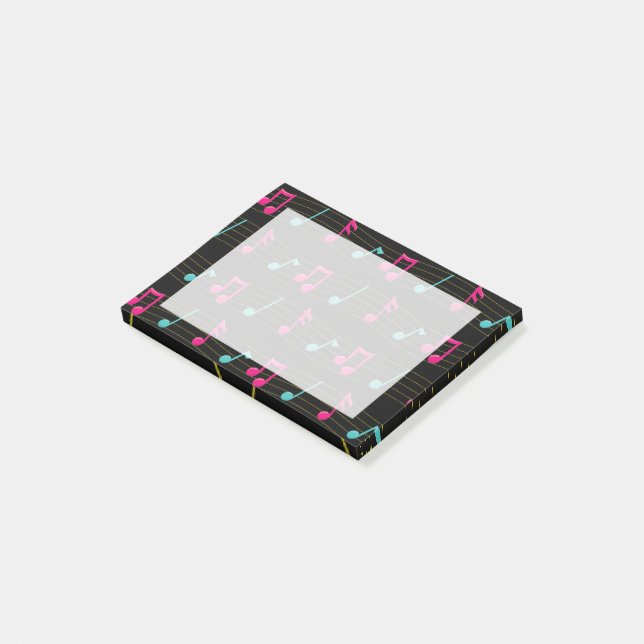 Rosa und Aquamarine Farbige Musikernoten Post-it Klebezettel (angewinkelt)