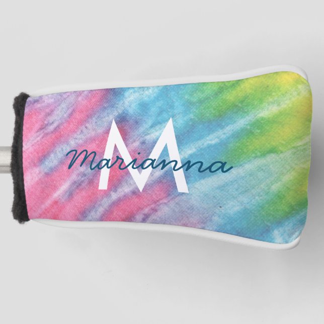 Rosa und Aquamarine Girl-Gefärbte Krawatte Mit Mon Golf Headcover (Vorderseite)