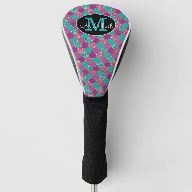 Rosa und Aquamarine Glitterie-Monogramm Golf Headcover (Vorderseite)