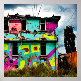 Rosa und Aquamarine Graffiti Kunst | Abandred Hous Poster