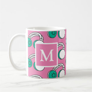 Rosa und Aquamarine Kopfhörer Pop Art Muster Monog Kaffeetasse