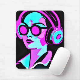 Rosa und Aquamarine psychedelische Lady in Kopfhör Mousepad