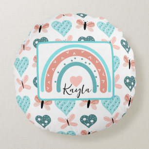 Rosa und Aquamarine Regenbogen, Schmetterlinge und Rundes Kissen