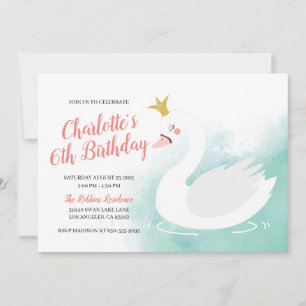 Rosa und Aquamarine Schwanenprinzessin Girl Birthd Einladung