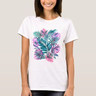 Rosa und Aquamarine tropische Palmen & Monstera Bl T-Shirt