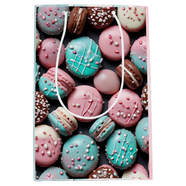 Rosa und Aquamariner Macaron zum Geburtstag Mittlere Geschenktüte (Vorderseite)