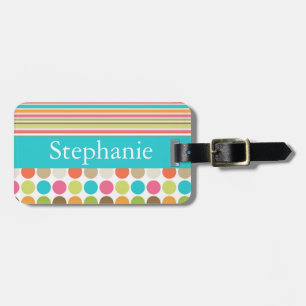 Rosa und Aquamariner Polka Dot Personalisierter Ge Gepäckanhänger
