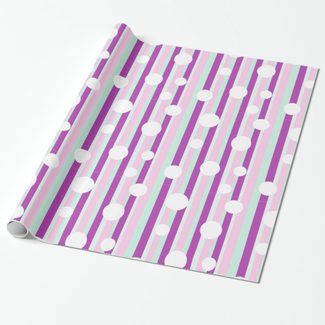 Rosa und Aquamariner Polka Dot Striping Geschenkst Geschenkpapier (Ungerollt)