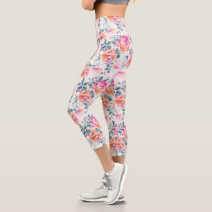 rosa und Aquamarines Blumenmuster Capri Leggings