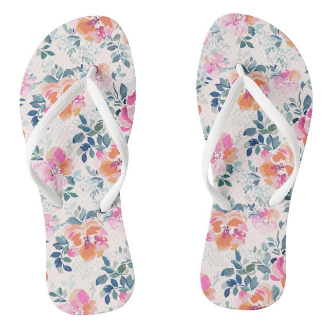 rosa und Aquamarines Blumenmuster Flip Flops (Fußbett)