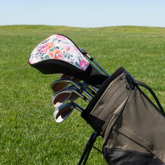 rosa und Aquamarines Blumenmuster Golf Headcover (In SItu)