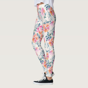 rosa und Aquamarines Blumenmuster Leggings