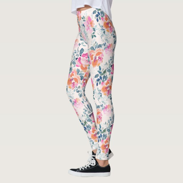 rosa und Aquamarines Blumenmuster Leggings (Links)