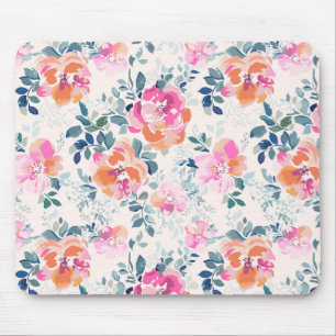 rosa und Aquamarines Blumenmuster Mousepad