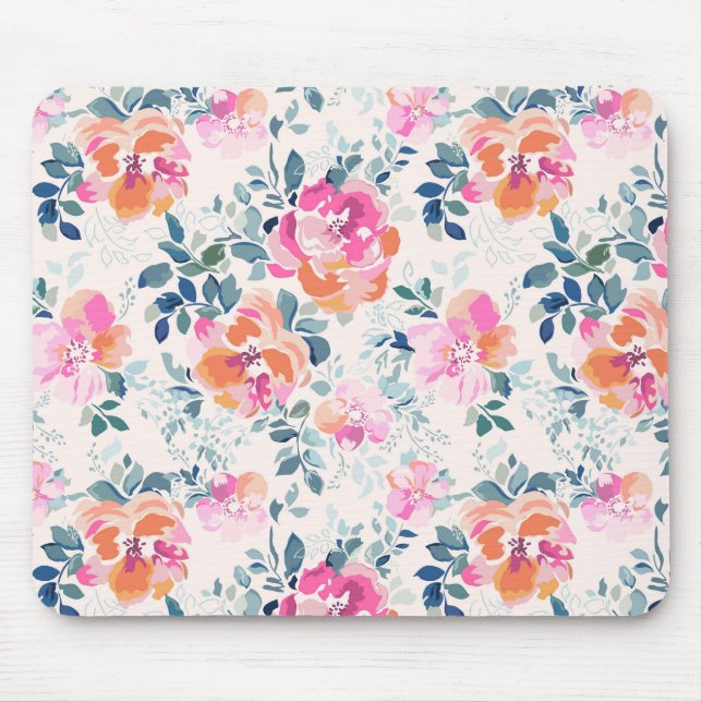 rosa und Aquamarines Blumenmuster Mousepad (Vorne)