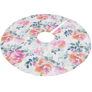 rosa und Aquamarines Blumenmuster Polyester Weihnachtsbaumdecke