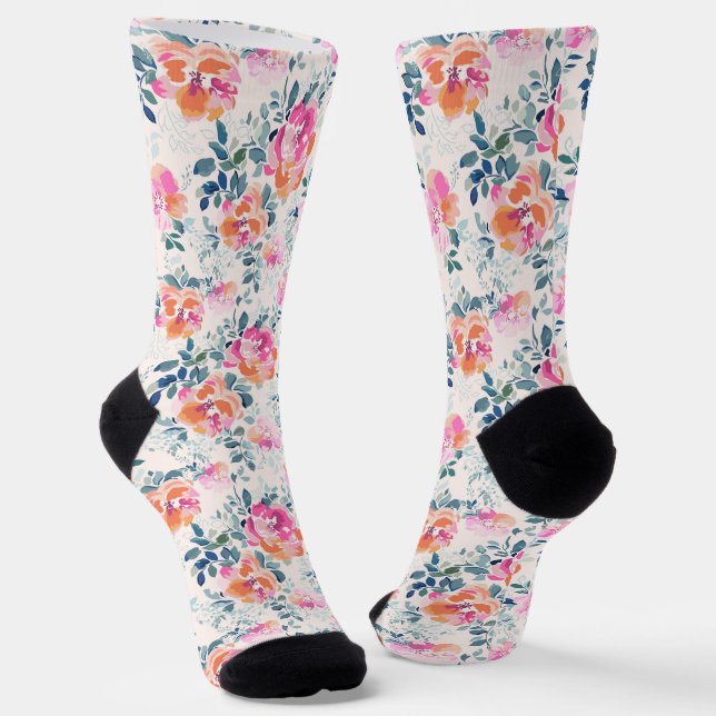 rosa und Aquamarines Blumenmuster Socken (Gewinkelt)