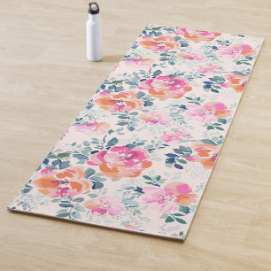 rosa und Aquamarines Blumenmuster Yogamatte