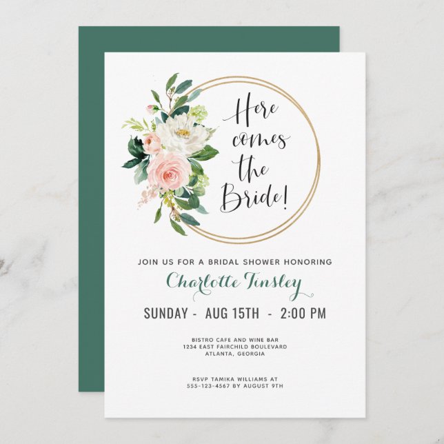 Rosa und Aquamarines Brautparty Einladung (Vorne/Hinten)