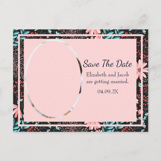 Rosa und Aquamarines dunkles Foto Save the Date Postkarte (Vorderseite)