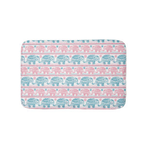 Rosa und aquamarines ethnisches Elefant-Muster Badematte