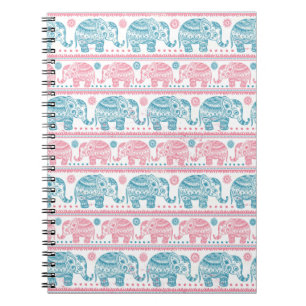 Rosa und aquamarines ethnisches Elefant-Muster Notizblock