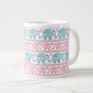 rosa und Aquamarines ethnisches Elefantenmuster Jumbo-Tasse
