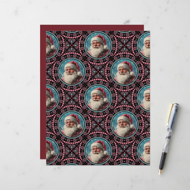 Rosa und Aquamarines Retro Santa Mandala Tile Scra (Vorderseite/Rückseite Beispiel)