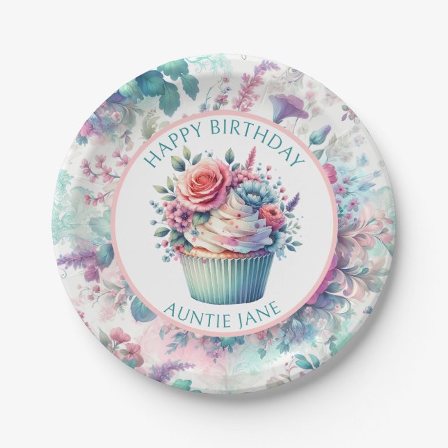Rosa und Aquamarines Shabby Chic Party Pappteller (Vorderseite)