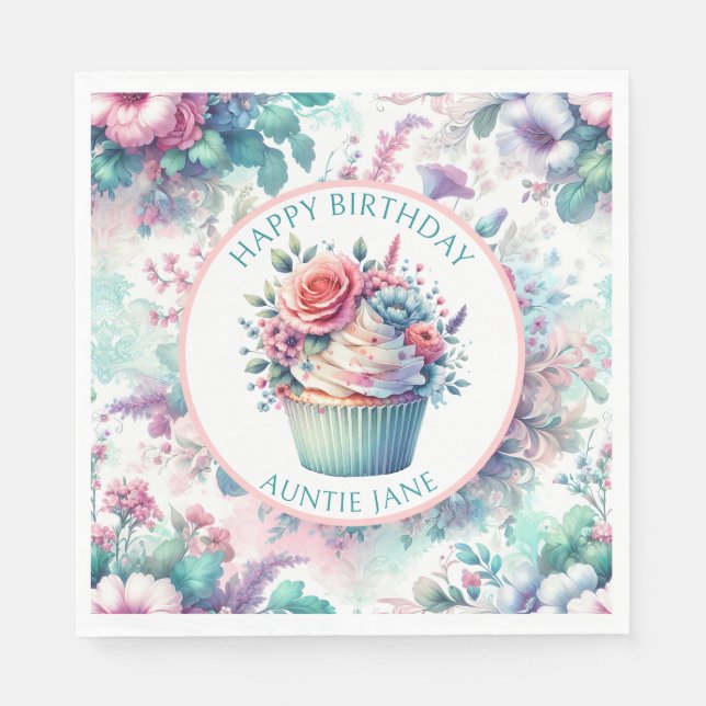 Rosa und Aquamarines Shabby Chic Party Serviette (Vorderseite)