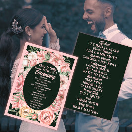Rosa und Beige Blume Oval auf Deep Green Wedding Programm