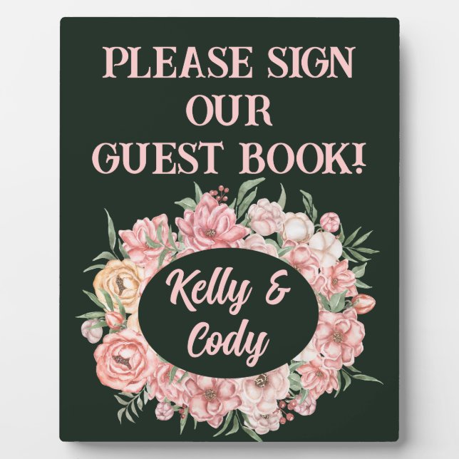 Rosa und Beige Blume Oval auf grünem Gast Fotoplatte (Vorderseite)