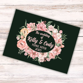 Rosa und Beige Blume Oval auf Grüner Hochzeit Gästebuch