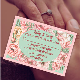 Rosa und beige Blume Oval auf hellgrün RSVP Karte