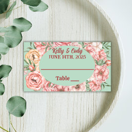 Rosa und Beige Blume Oval auf Light Green Wedding Platzkarte