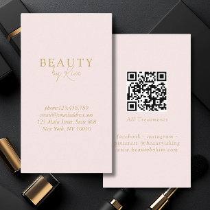 Rosa und Beige-Gold Minimal Elegant, Salon QR Code Visitenkarte