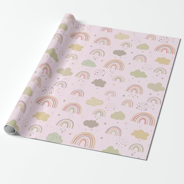 Rosa und Beige Regenbogenmuster Geschenkpapier (Ungerollt)
