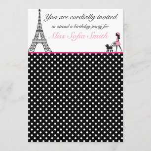 Rosa und Black Paris Girl zum Geburtstag Einladung
