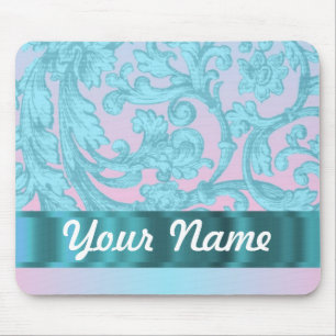 Rosa und blass-blaue Damastasse Mousepad